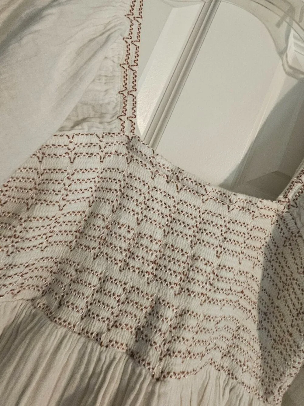 Free People Ivory Cotton Gauze Smocked Tie Back Mini Dress Size Small